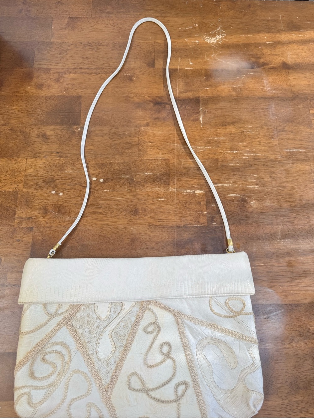 Lee Sands Cream Embroidered Fold-Over Crossbody Bag - Picture 4 of 5